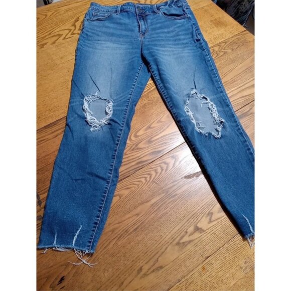 Old Navy Denim - OLD NAVY Jeans Womens 12 BLUE MID RISE ROCKSTAR Preowned Distressed Ripped Hole